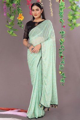 Saadhvi Floral Print Bollywood Lycra Blend Saree(Light Green)