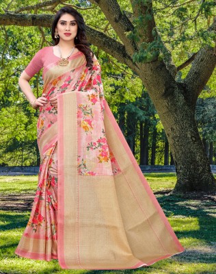 shree laxmi Floral Print Banarasi Cotton Silk Saree(Pink)