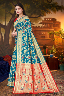 Falessa Woven Banarasi Art Silk Saree(Light Blue)