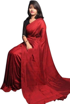 Bakshi Telecom Solid/Plain Handloom Cotton Silk Saree(Multicolor)
