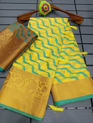 ASHTA Self Design, Solid/Plain Kanjivaram Pure Cotton, Cotton Silk Saree(Yellow)
