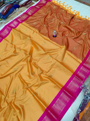 NST5 Solid/Plain Paithani Cotton Silk, Polyester Saree(Gold)