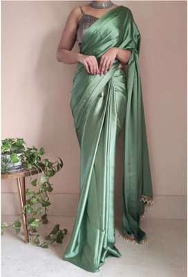 ZINLORIZ Solid/Plain Bollywood Satin Saree(Green)
