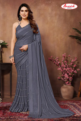Anand Sarees Embellished, Striped, Self Design Bollywood Satin Saree(Grey)