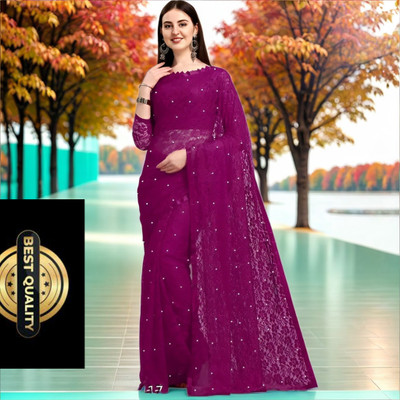 Vraggi Embellished Bollywood Net Saree(Purple)