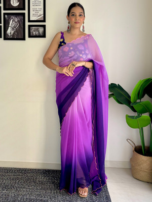 SICHYAH Solid/Plain, Ombre Bollywood Georgette Saree(Blue)