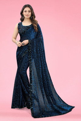 SwiftStyle Embellished Bollywood Lycra Blend Saree(Dark Green)