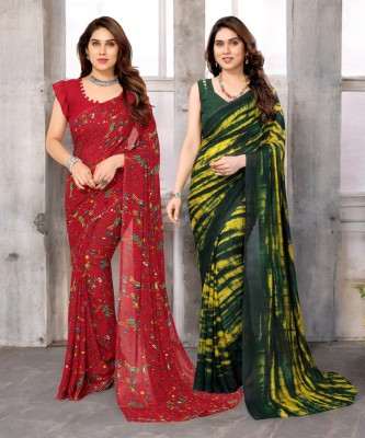 HouseOfCommon Floral Print Bollywood Georgette Saree(Pack of 2, Multicolor)