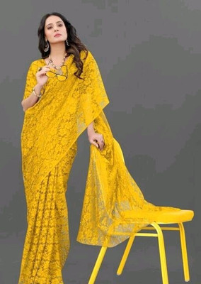 SwiftStyle Self Design, Embellished Daily Wear Net Saree(Yellow)