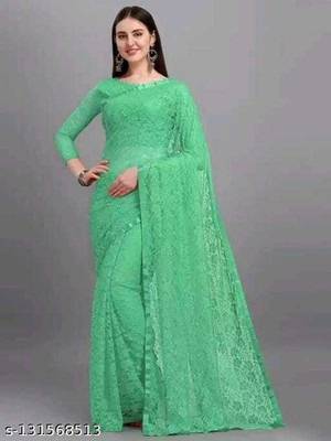 Saadhvi Printed Bollywood Net Saree(Green)