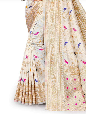 kalhari Woven Banarasi Jacquard, Silk Blend Saree(Cream)