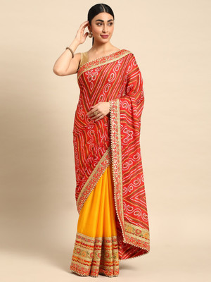 Tasrika Printed Bandhani Chiffon Saree(Yellow)