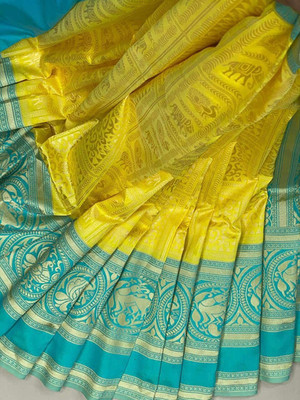 PARAMPARA CREATION Woven Kanjivaram Pure Silk Saree(Yellow)
