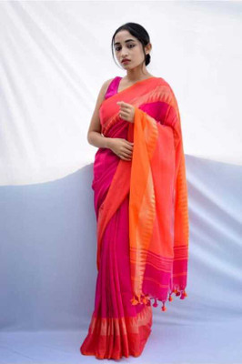 Pal Handloom Self Design Tant Pure Cotton Saree(Pink)