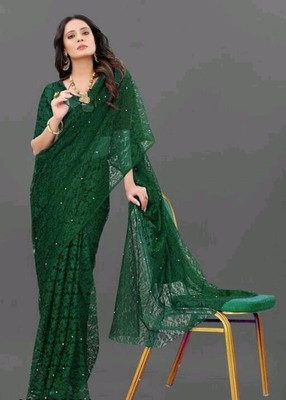 NORAFLEX Self Design Daily Wear Net Saree(Green)