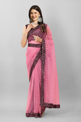 FASHION EMPIREE Embellished Bollywood Net Saree(Pink)