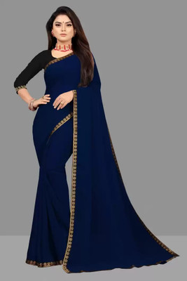 OKTAT Solid/Plain Bollywood Georgette Saree(Blue)