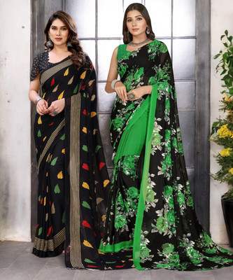 HouseOfCommon Printed Bollywood Georgette Saree(Pack of 2, Multicolor)