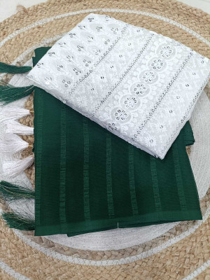 Prkz fashion Dyed Manipuri Viscose Rayon Saree(Dark Green)