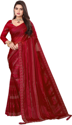 A K Solid/Plain Daily Wear Georgette Saree(Red)