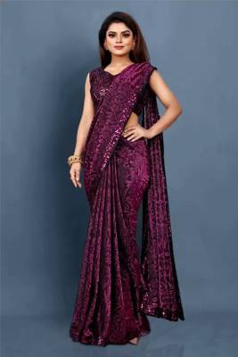 SwiftStyle Embellished Bollywood Lycra Blend Saree(Purple)