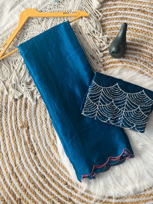 Snija Fashion Solid/Plain Bollywood Satin Saree(Blue)