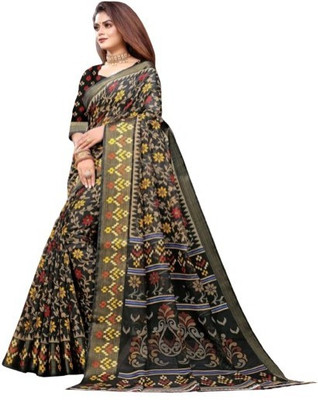 Adrika Printed Daily Wear Cotton Silk Saree(Black)