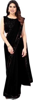 CHIGS Self Design Bollywood Lycra Blend Saree(Black)