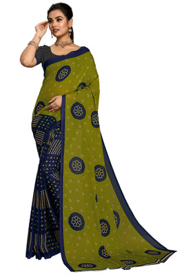Kanooda Prints Printed Daily Wear Georgette Saree(Green)