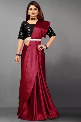 Ratan creation Solid/Plain Bollywood Satin Saree(Maroon)