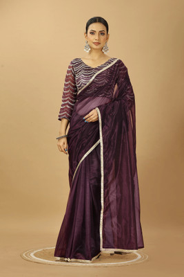 PATLANI STYLE Solid/Plain Bollywood Net Saree(Purple)