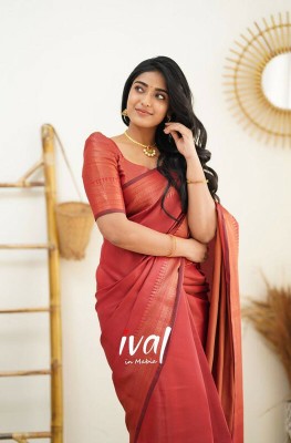 VR2ENTERPRISE Woven Kanjivaram Jacquard, Pure Silk Saree(Red)