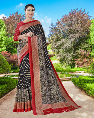 shree laxmi Floral Print Banarasi Cotton Silk Saree(Black)