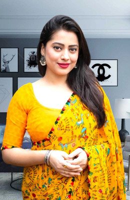 AVTC Self Design Bollywood Georgette Saree(Yellow)