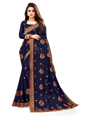 VGHC FASHION Embroidered, Self Design Bollywood Silk Blend, Satin Saree(Dark Blue)