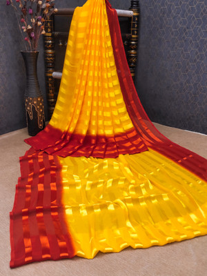 Anand Sarees Ombre, Striped, Self Design Bollywood Satin Saree(Yellow, Red)