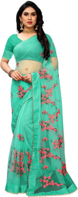 PATLANI STYLE Embroidered Bollywood Net Saree(Green)