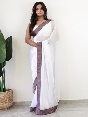 Ramya Solid/Plain Bollywood Georgette Saree(White)