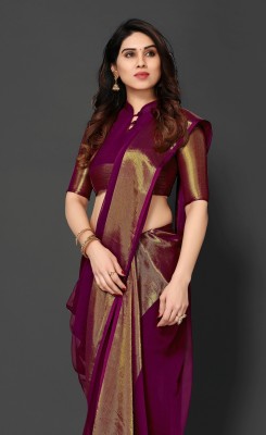 Desi Style Solid/Plain, Striped Daily Wear Velvet, Art Silk Saree(Purple)