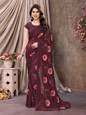 TTH Printed Bollywood Georgette Saree(Magenta, Multicolor)