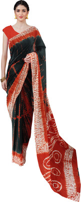 Jaipuri Print Printed Daily Wear Pure Cotton Saree(Orange, Black)