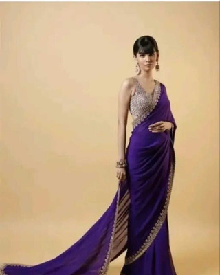 SkyFlock Solid/Plain Bollywood Georgette Saree(Purple)