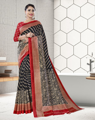 shree laxmi Floral Print Banarasi Cotton Silk Saree(Black)