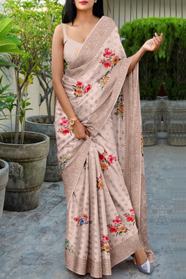 JERAVI Enterprise Printed Mysore Art Silk Saree(Cream)