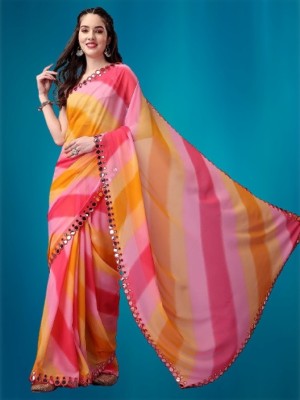 SHOBHTESH Striped, Digital Print, Embroidered Bollywood Georgette Saree(Multicolor)