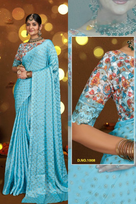 SHILPKALA Digital Print Bollywood Chiffon Saree(Blue)