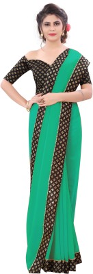 Georgette Saree Self Design, Dyed, Solid/Plain Bollywood Georgette, Chiffon Saree(Light Green)