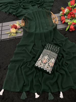 PIYA DESIGNER Solid/Plain, Self Design Bollywood Georgette Saree(Dark Green)