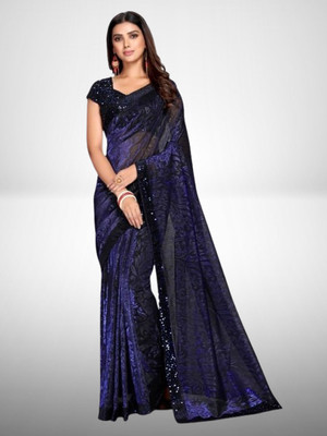 Vragi Self Design Bollywood Lycra Blend Saree(Pack of 2, Purple)