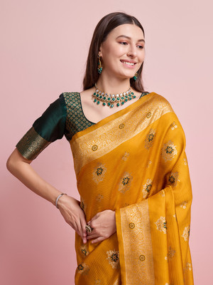 Shreyansh creation Digital Print Banarasi Silk Blend Saree(Mustard)